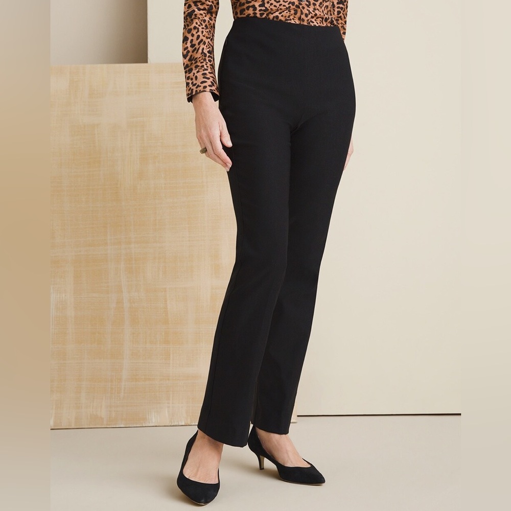 Chico’s pull on fashion seamed demi boot pant with‎ elastic at the back O…